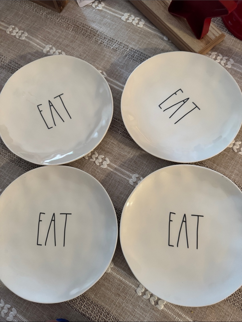 Rae Dunn White Dinner Plates with Black 'EAT' Lettering - Set of 4